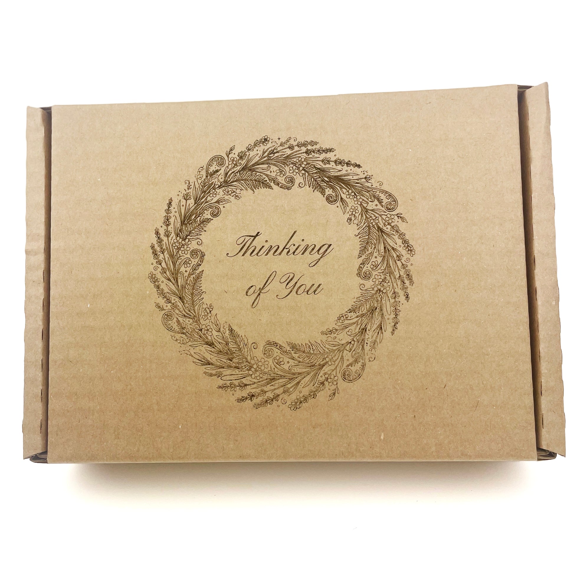 Thinking of you sympathy gift box with floral wreath etching
