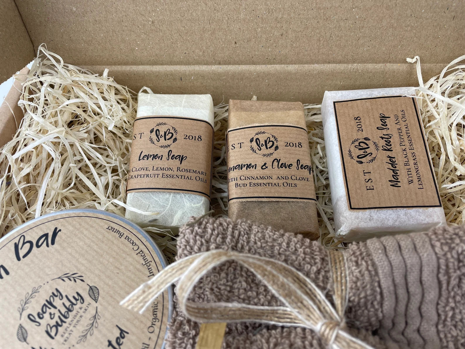 Close up on the soaps in the Hamper Gift box.